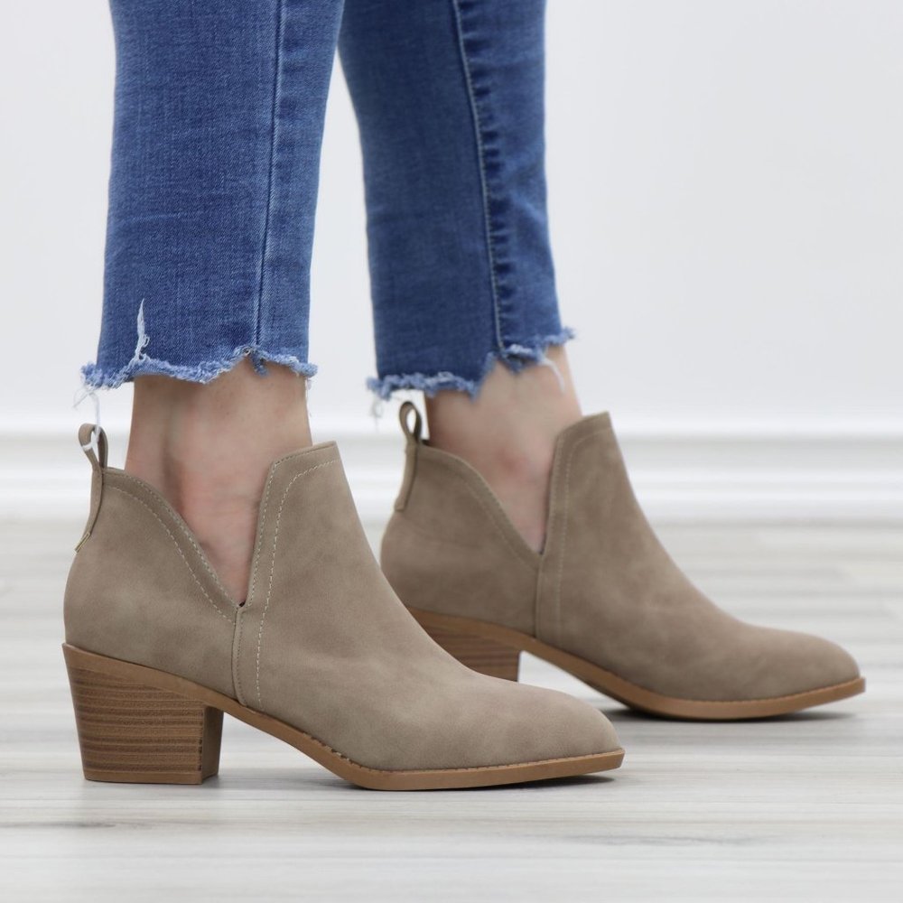 Khaki Pointy Toe Open Side Ankle Booties - Picture 3 of 15